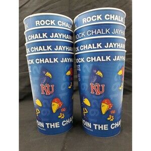 Kansas JAYHAWK Plastic Game Cups Set of 8 University of Kansas KU 32oz  6.5" New